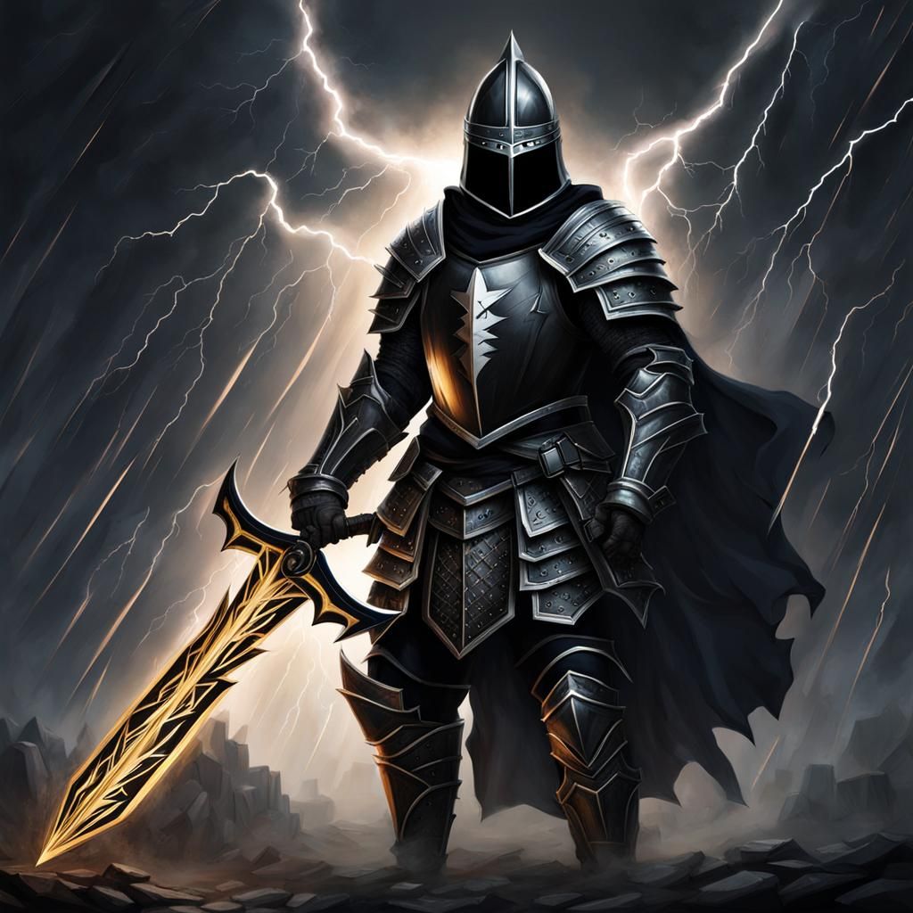 Armored Knight with Lightning Blade Digital Art