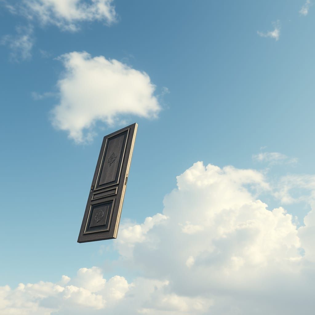 Surreal Open Door Floating in the Sky