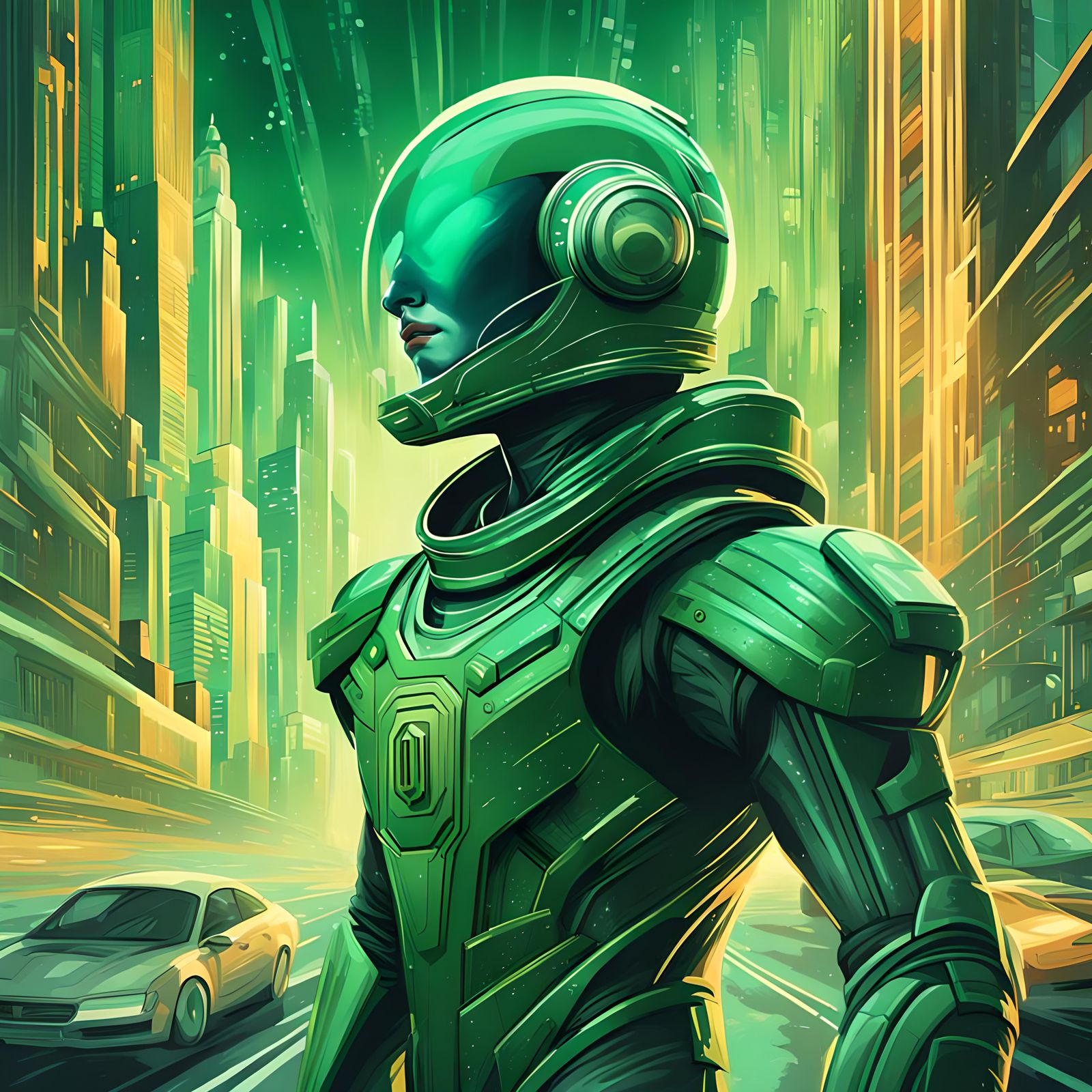 Art Deco Spaceman Poster in Green Hues