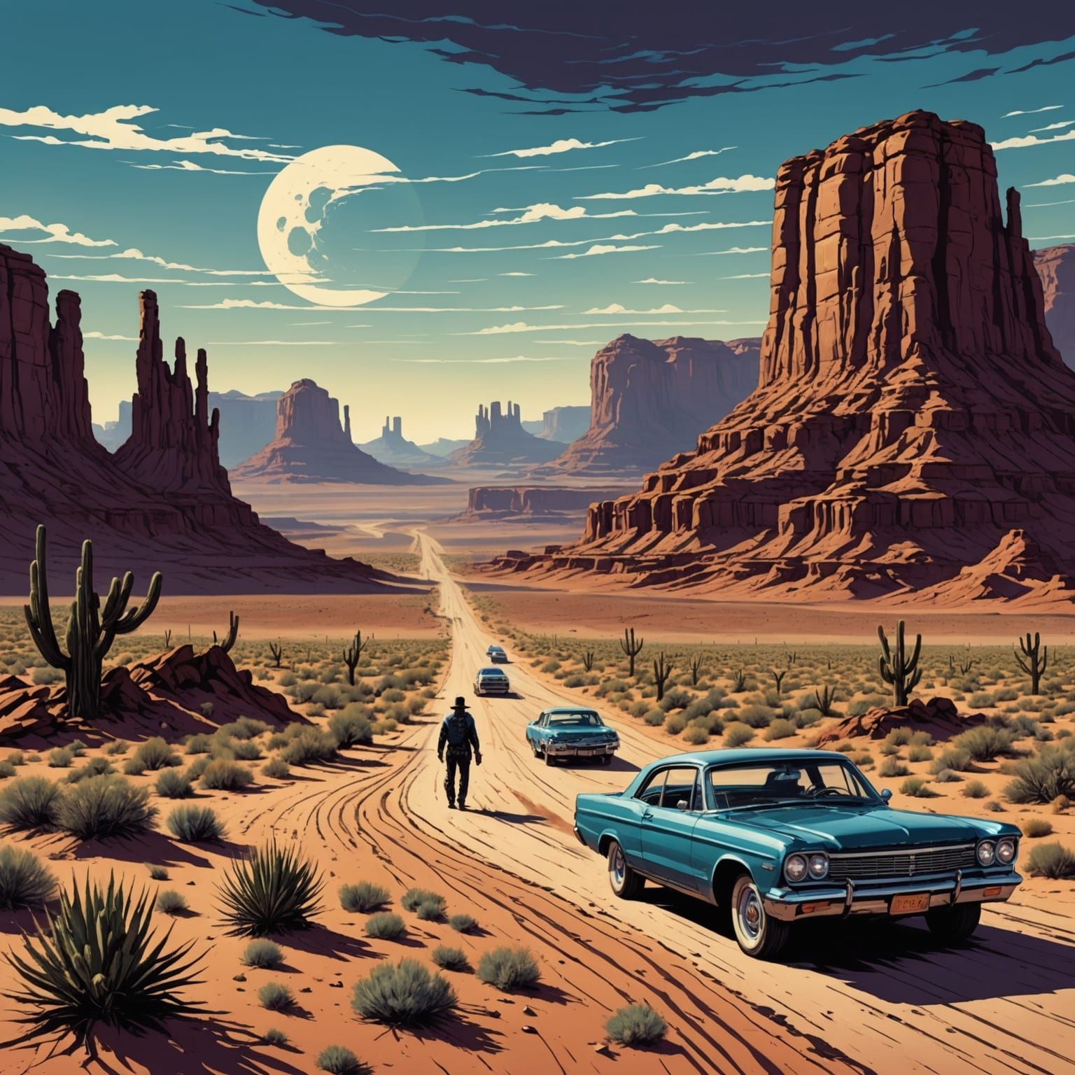 Horror Route 66 Desert Comic Book Art