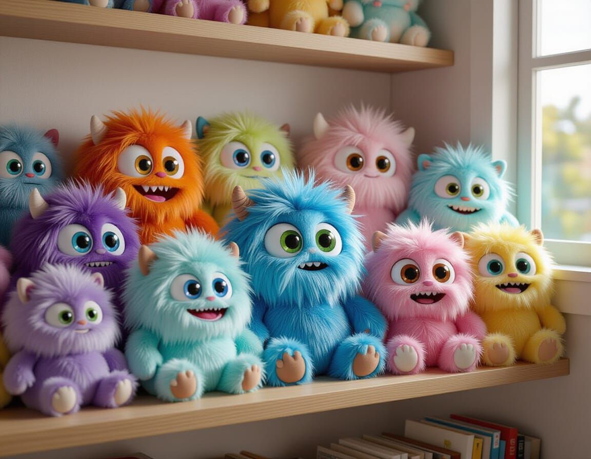 Cute Whimsical Plush Monsters in Toddler's Room