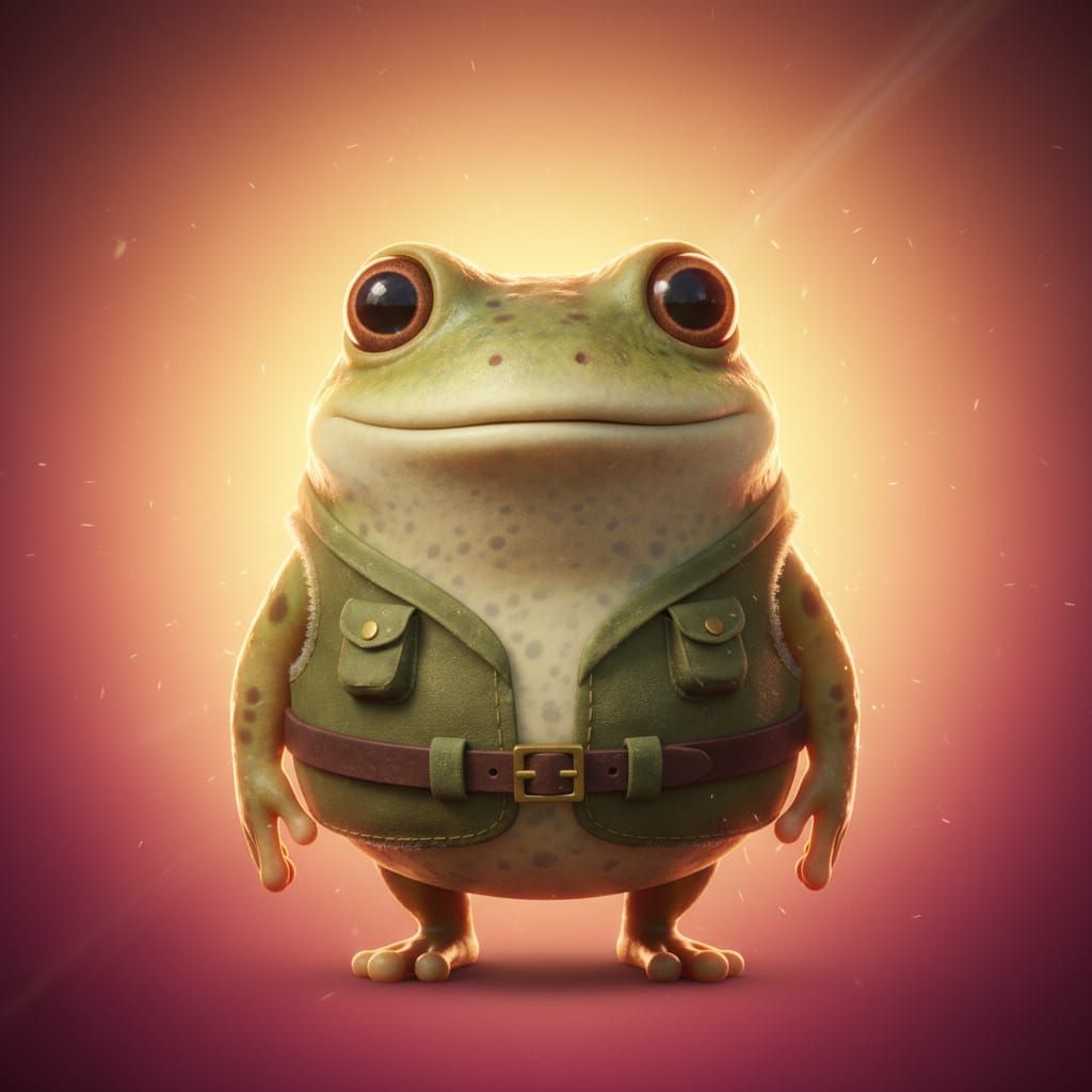 Humanoid Frog Adventurer in Pixar Style