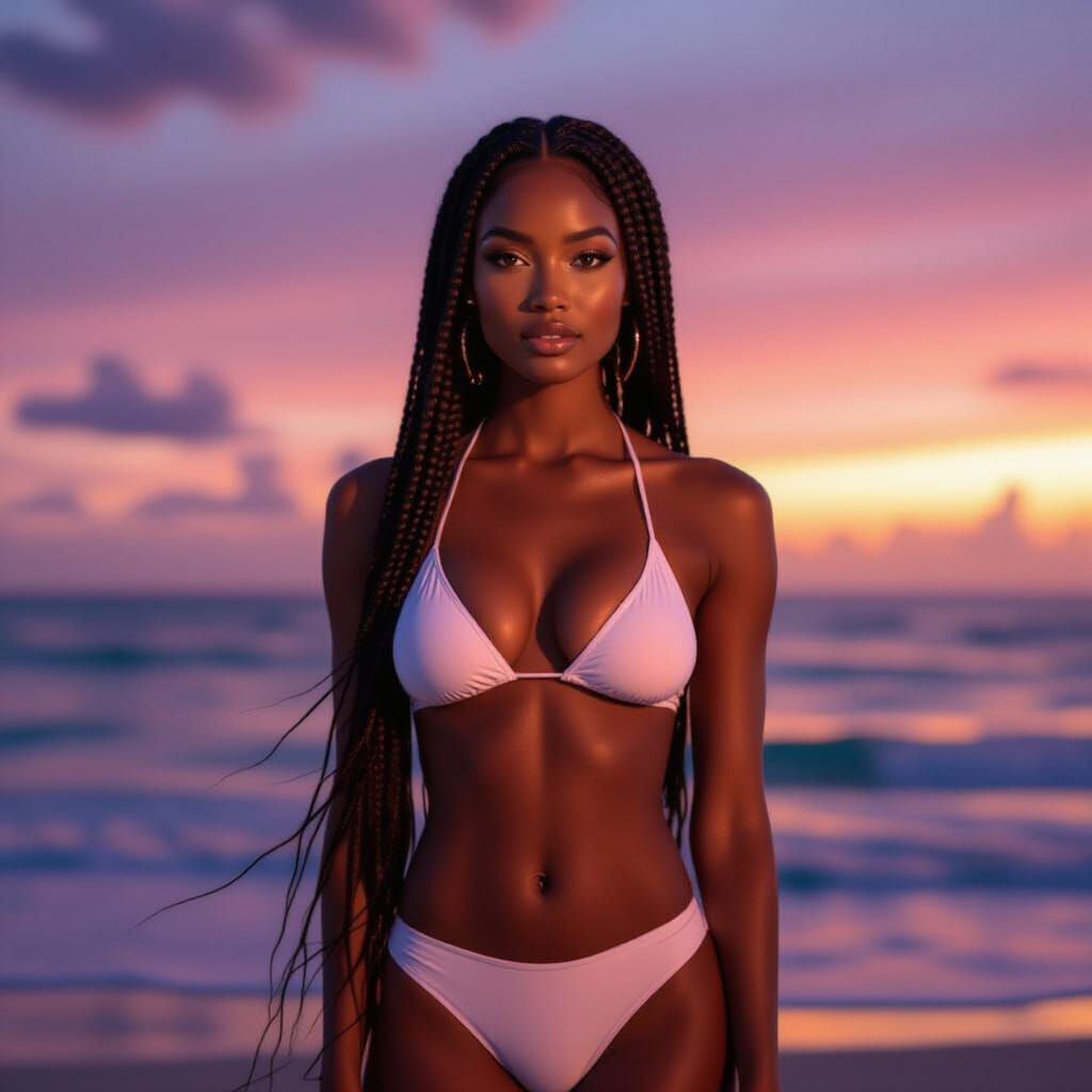 Serene Beach Beauty at Dusk in Photo-Realism