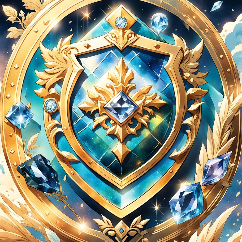 Magical Anime Badge with Diamond in Watercolor Style