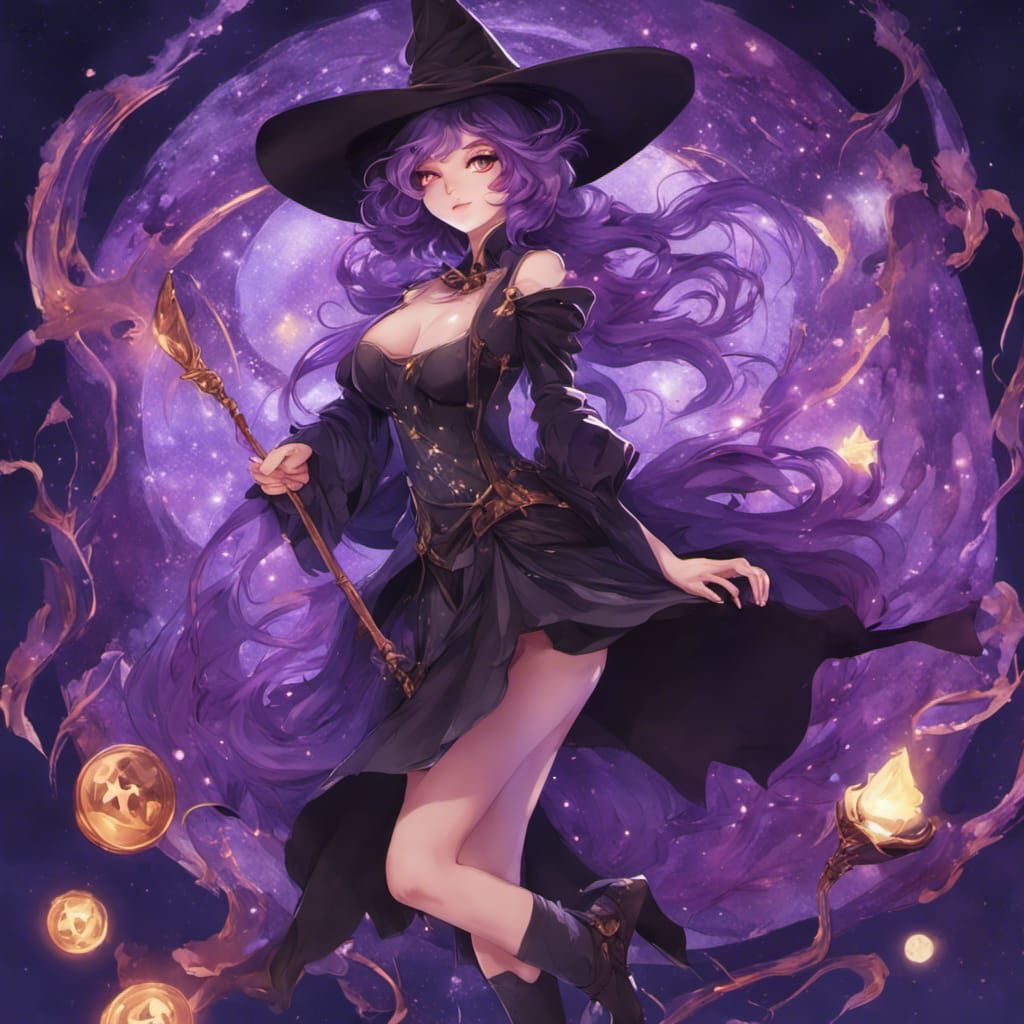 Anime Witch with Magic Swirls and Glitter