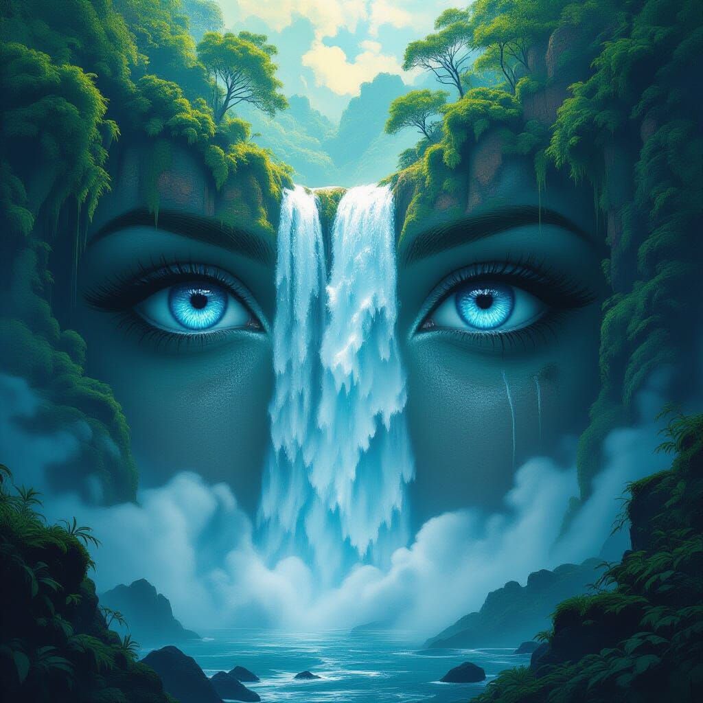 Waterfall Cascading from Enormous Blue Eyes