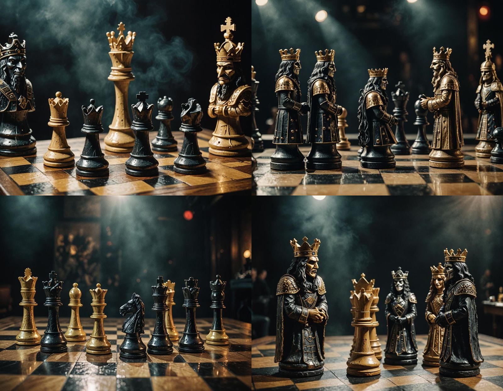 Chess pieces, 2 Kings and 2 Queens, all four have the faces ...