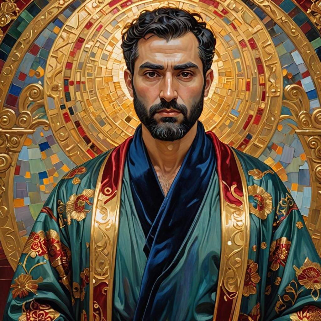 Portrait of Man with Golden Halo in Expressionist Style