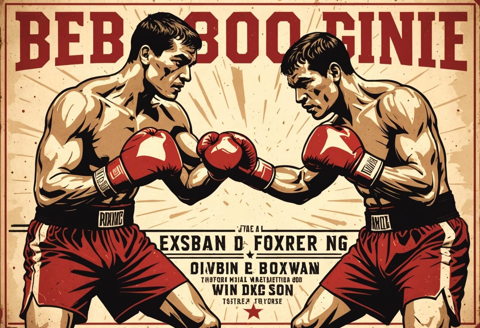 Vintage Boxing Match Poster with Dramatic Shadows