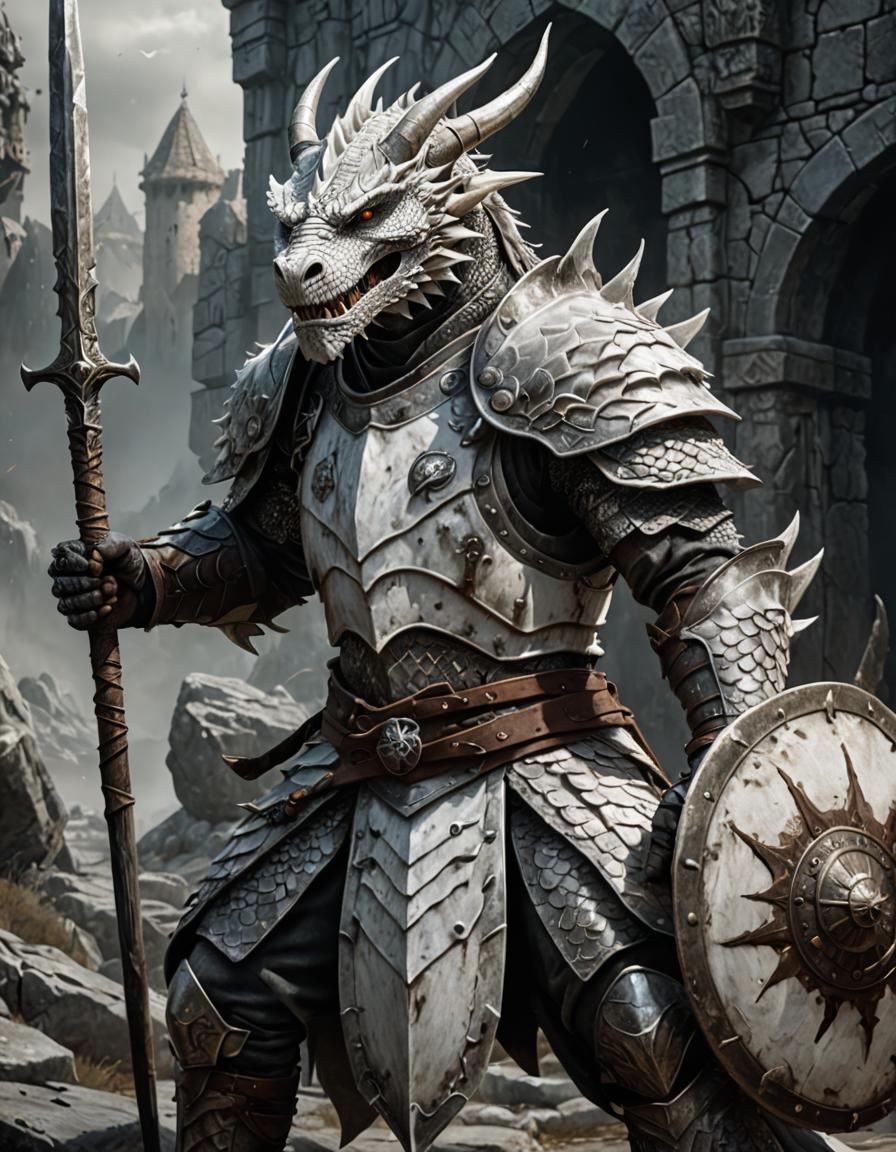 Dragonborn Warrior with Spear and Shield