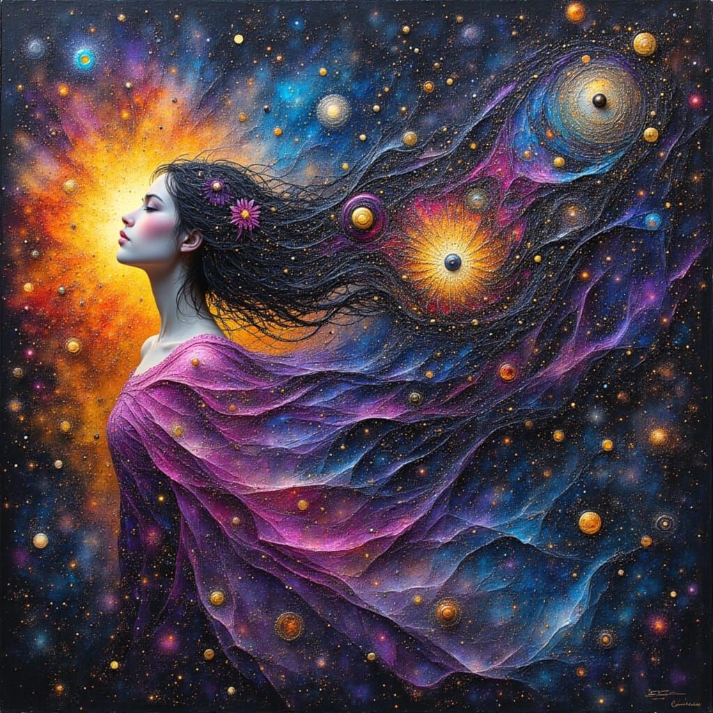 Celestial Goddess in Fractal Nebula, Digital Art