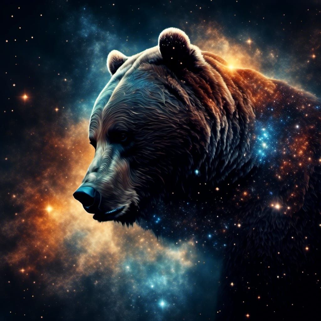 Galactic Bear Silhouette in Double Exposure Style