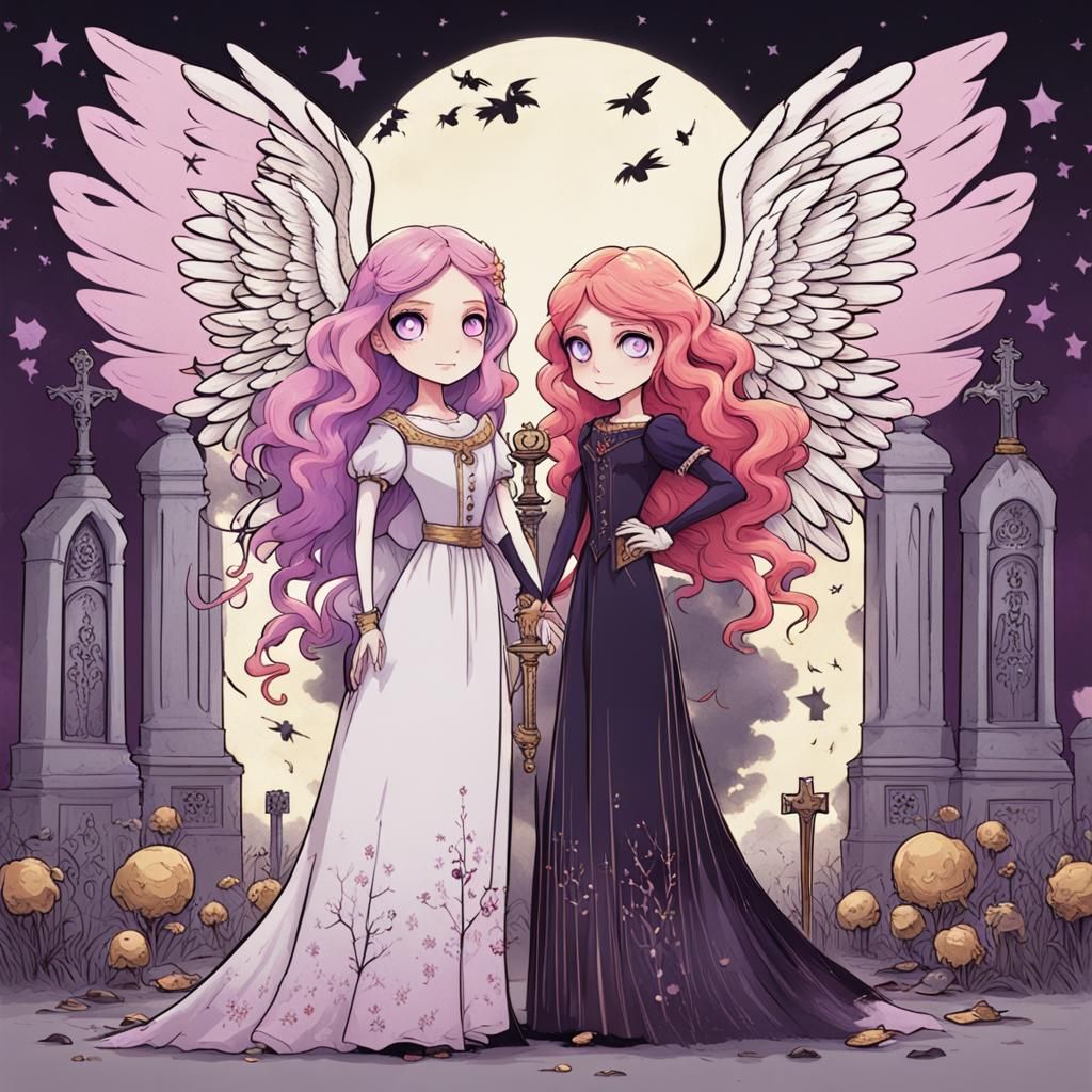 Gothic Queen and Angel in Tim Burton Style