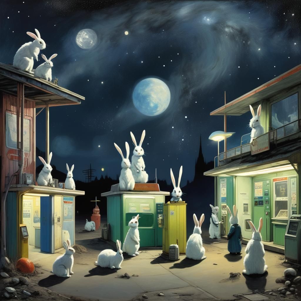 Rabbits at an Alien Gas Station: Expressionist Art