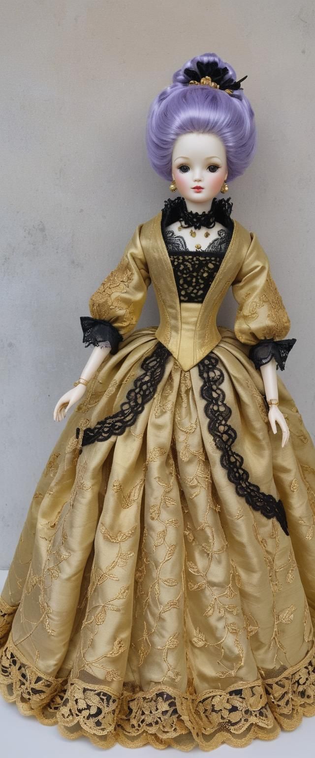 Doll in Golden Gown, Surreal Doll Art Style