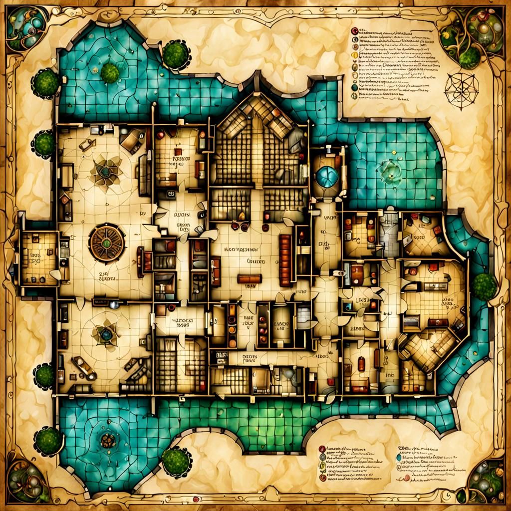 Detailed DnD Map of Hogwarts Castle on Parchment