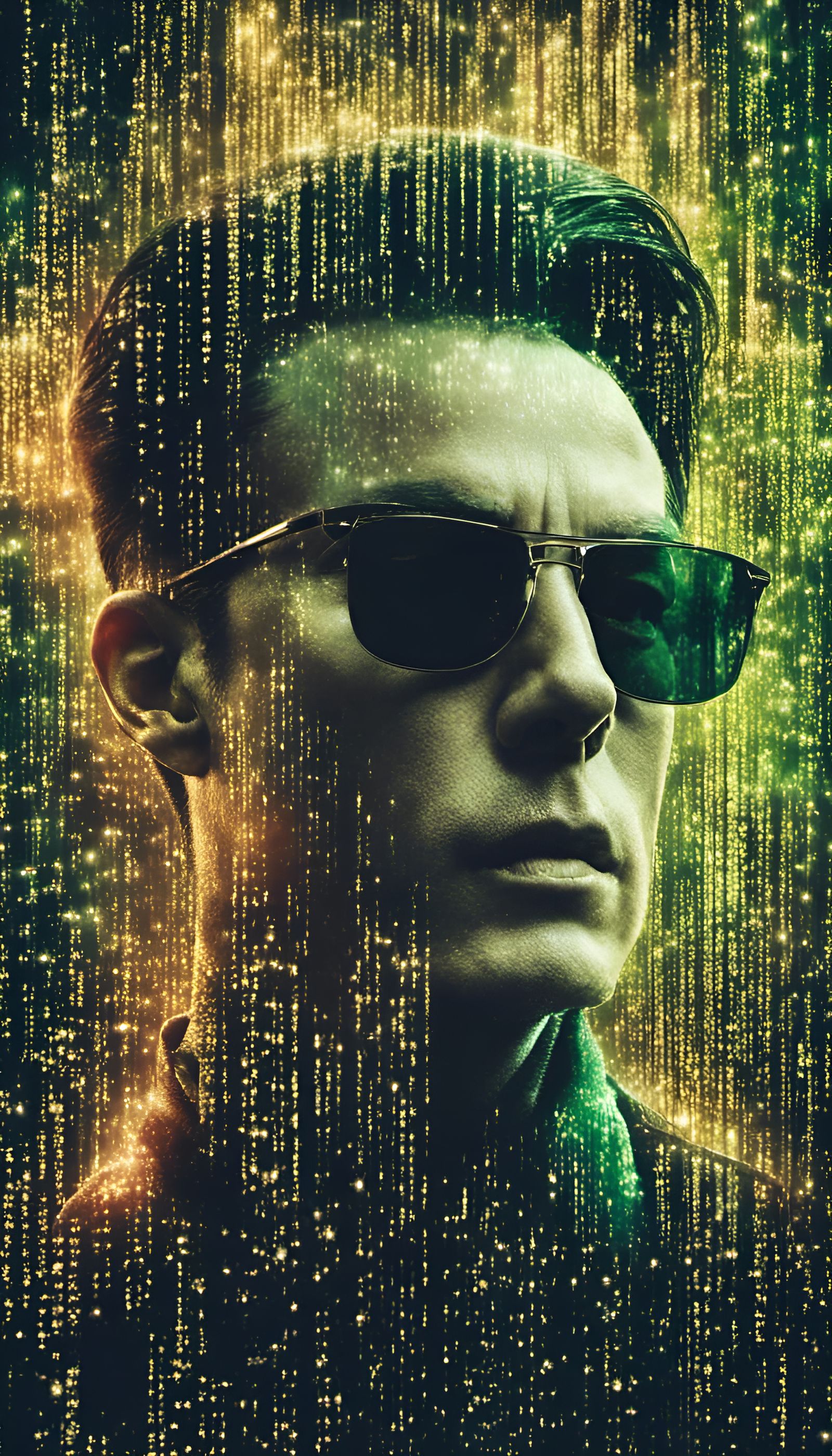 Matrix Portrait in Binary ASCII Art Starscape