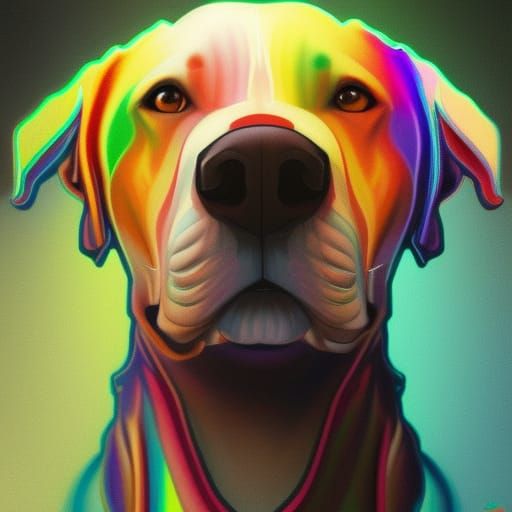Rainbow Dog Portrait in Hyperdetailed Digital Art Style