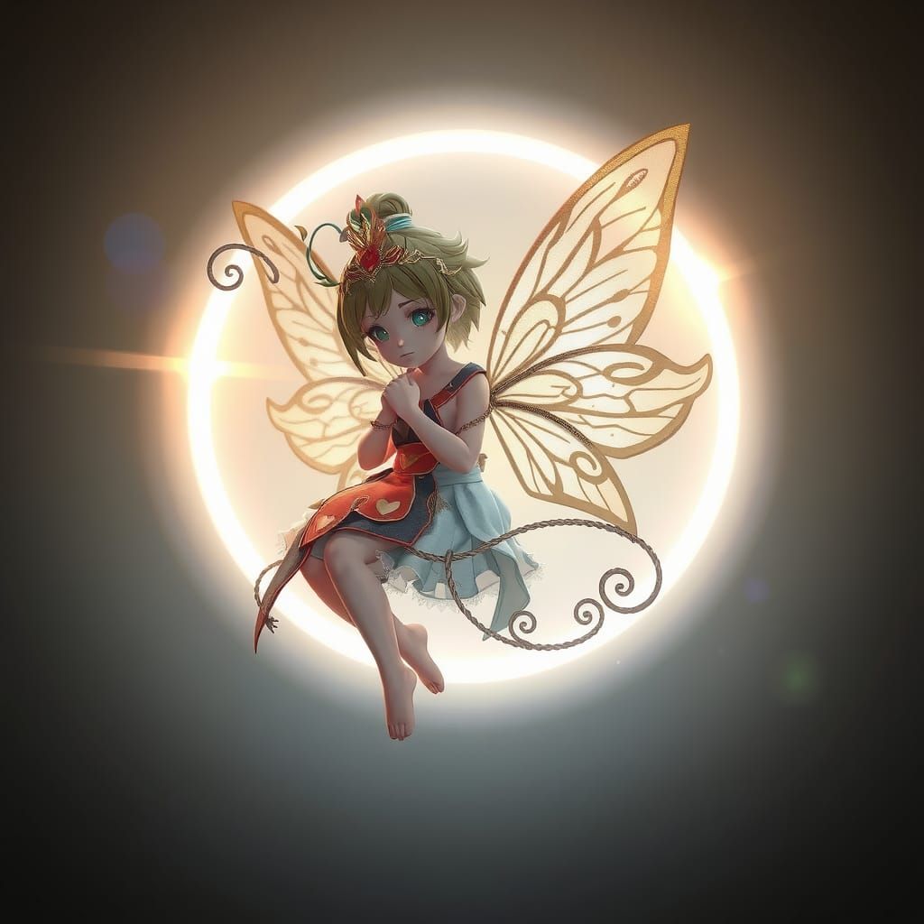 Tiny Fairy floating in glowing orb.
