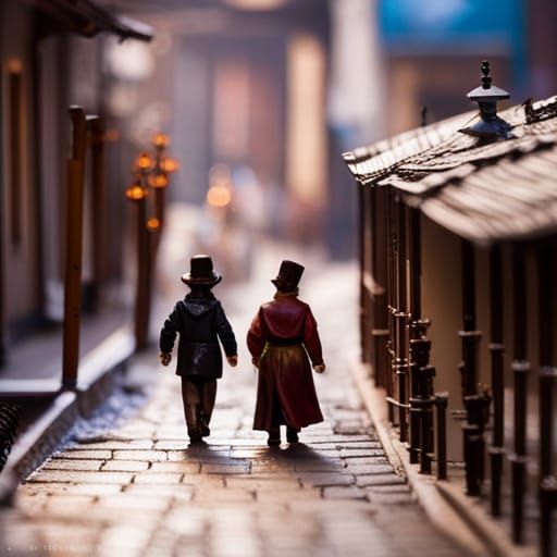 Diorama of 1800s Alley with Gas Lights