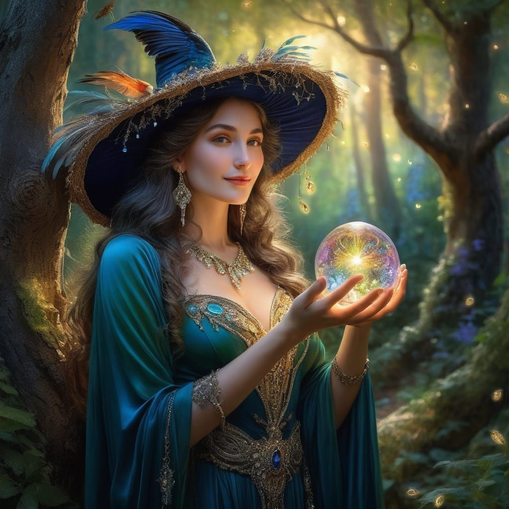 Magical Witch in Enchanted Forest Clearing