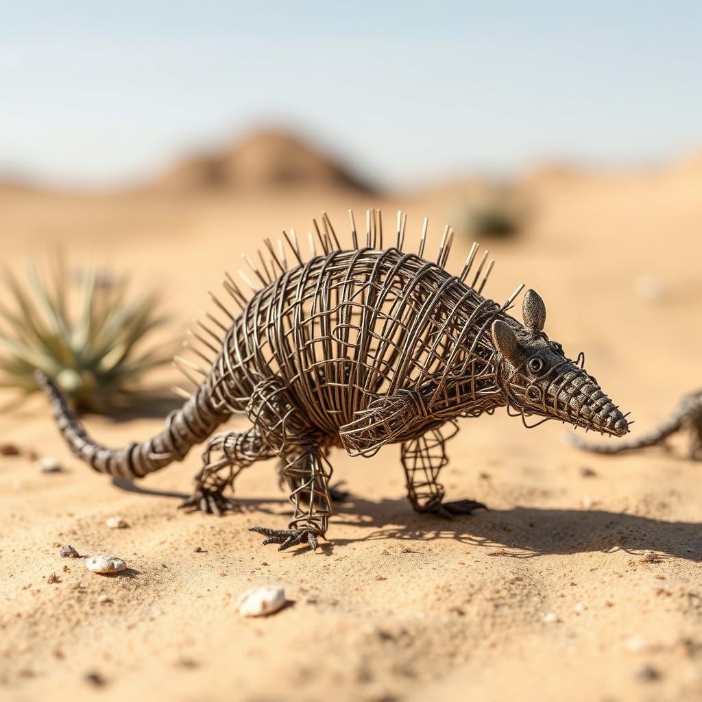 Wire Armadillo in a Wire Desert