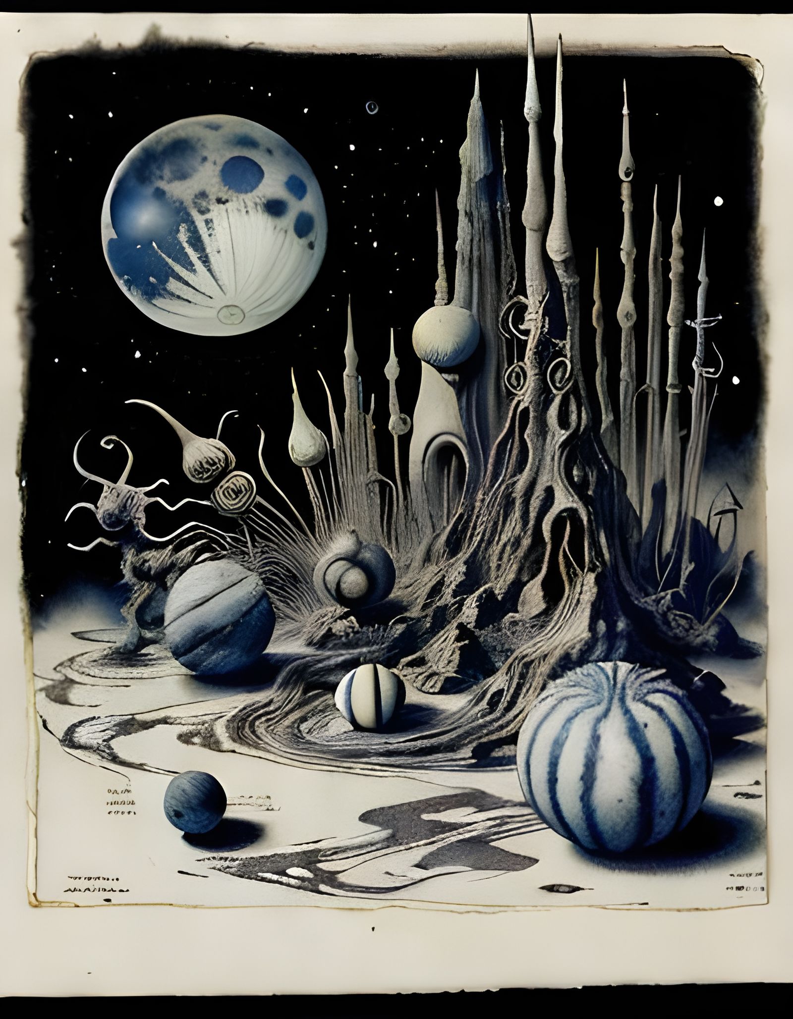 Planets and Moon in Ancient Art Style