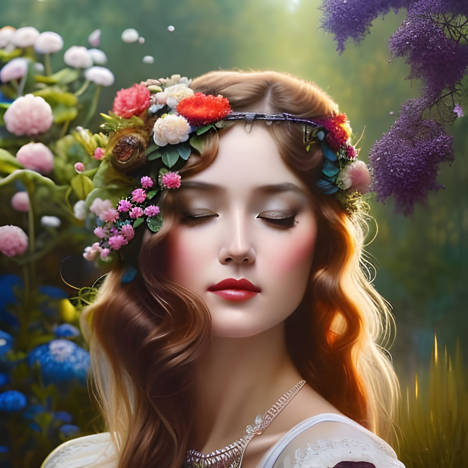 Happy Girl in Garden, Cinematic Rococo Art