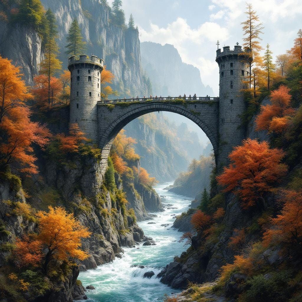 Majestic Stone Bridge Over Autumn Gorge