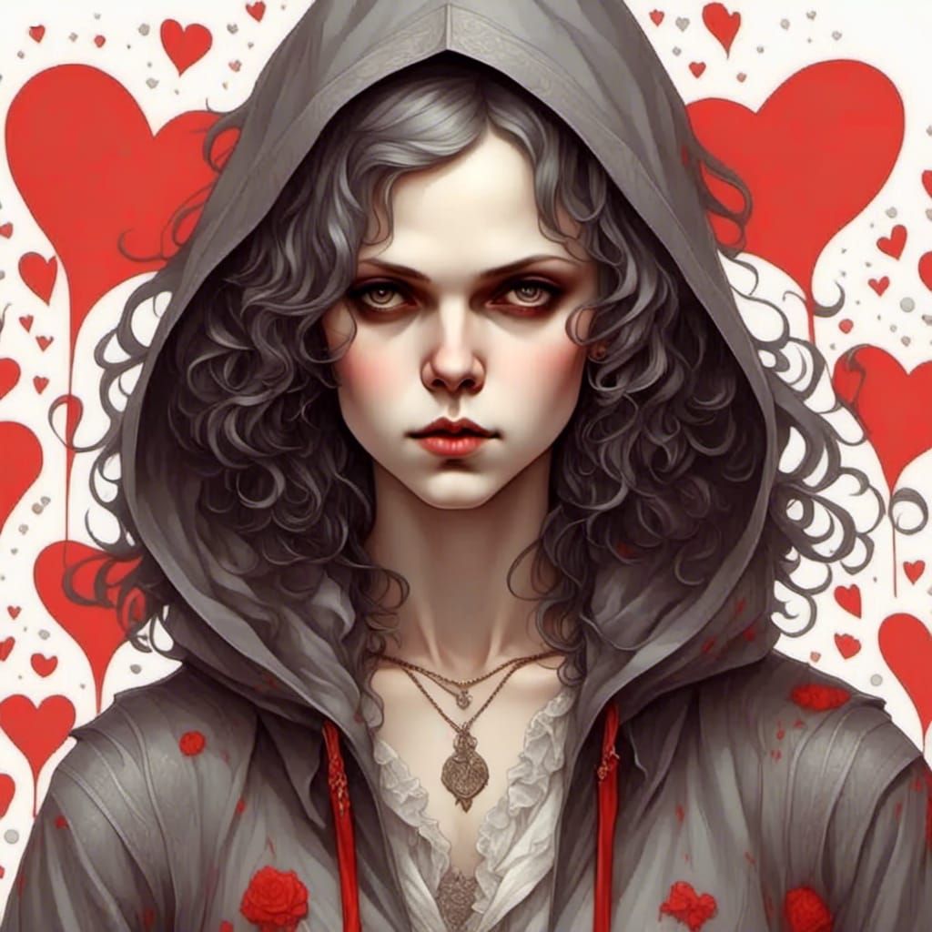 Cute Girl in Gray Hoodie with Red Accents