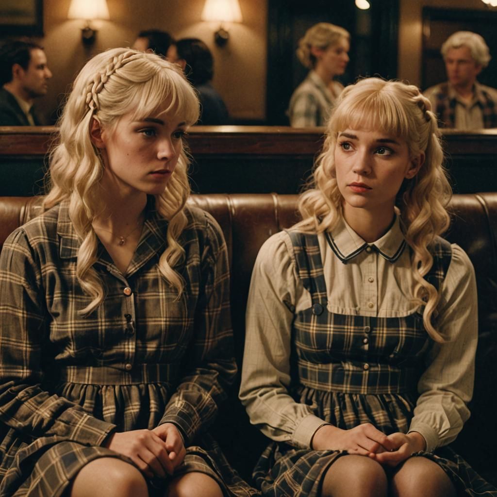 Cinematic Film Still of Young Person in Plaid Dress