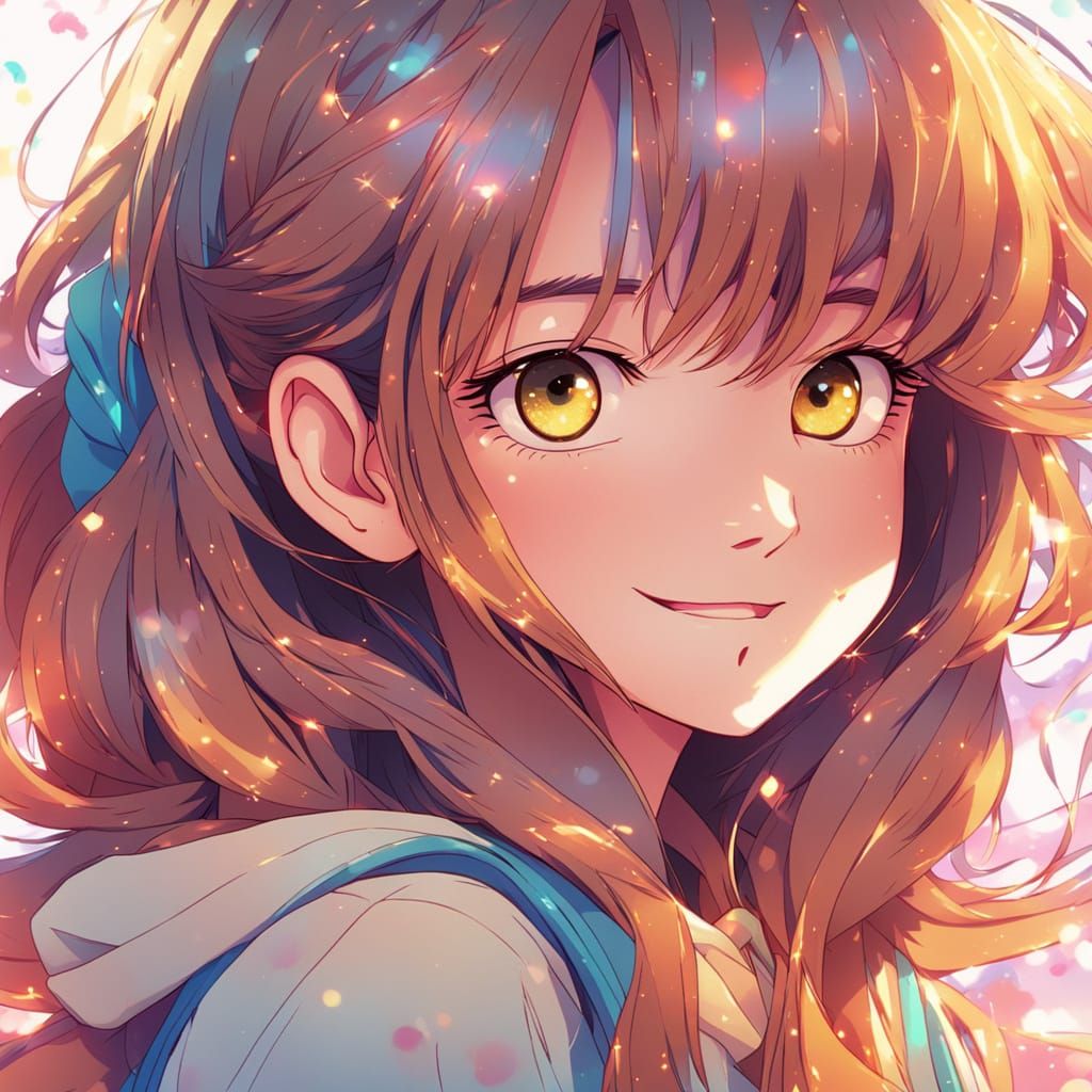 Smiling Anime Girl Portrait in Digital Art Style