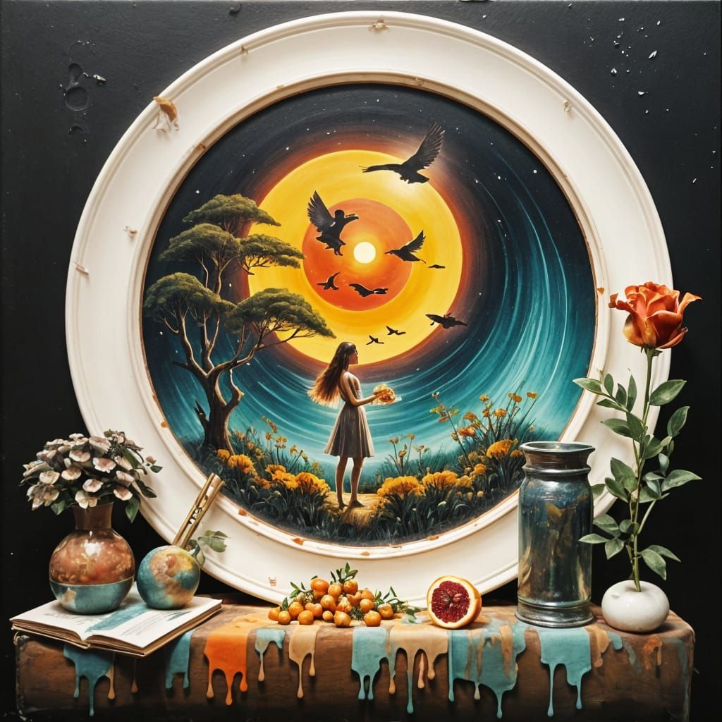 Mystical Girl with Orb in Circular Painting