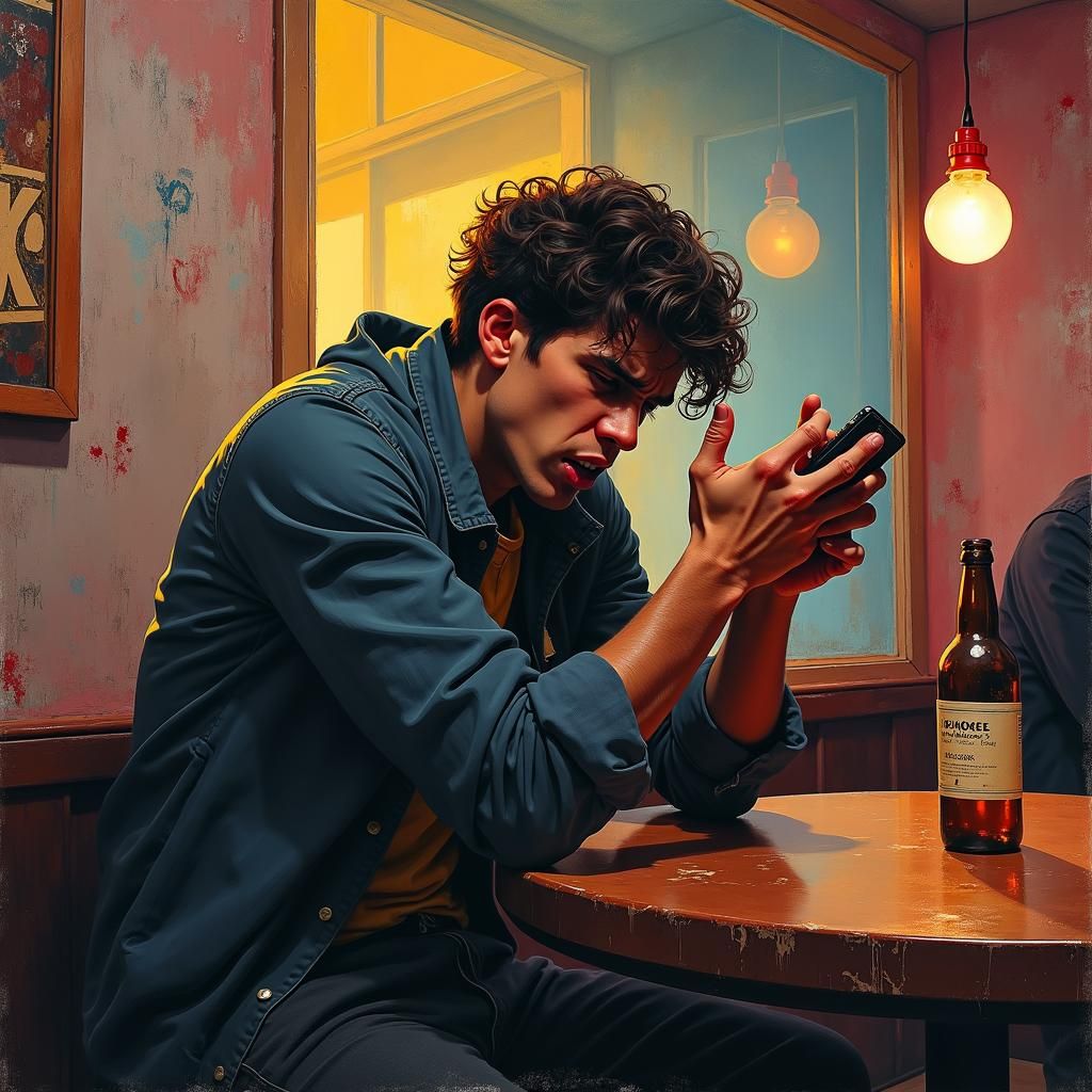 Irate Young Adult in Trendy Bar: Urban Grittiness