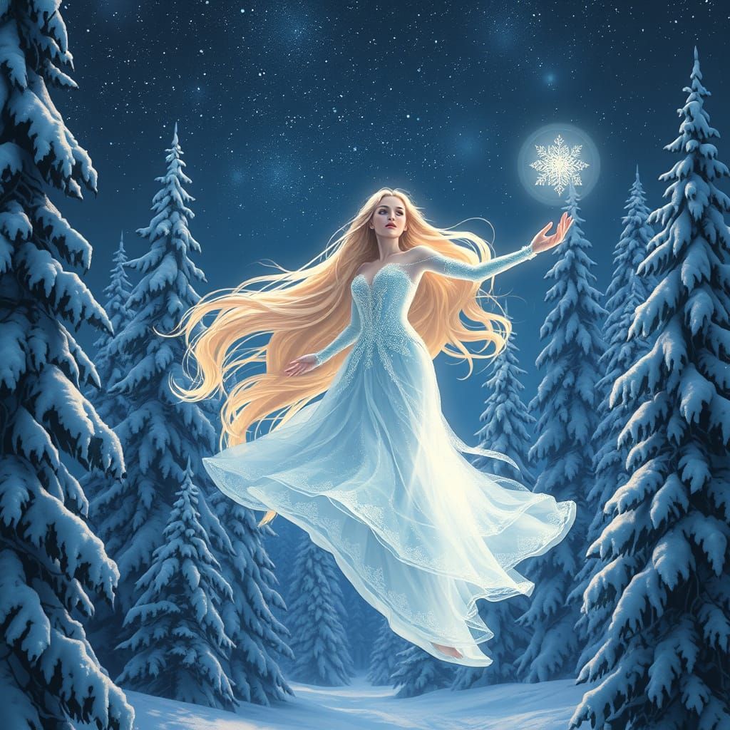 Ethereal Princess in Frosty Forest, Inspired by Concept Art