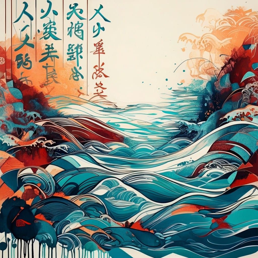 Ethereal Chinese Calligraphy with Geometric Cubism