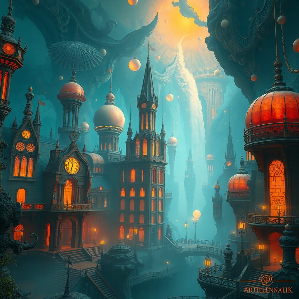Dreamlike Cityscape in Vibrant, Detailed Style