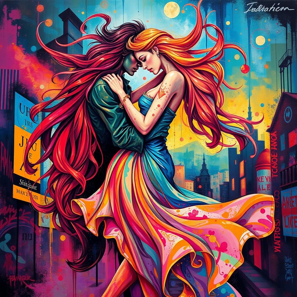 Passionate Lovers in Polychromatic Psychedelic Art