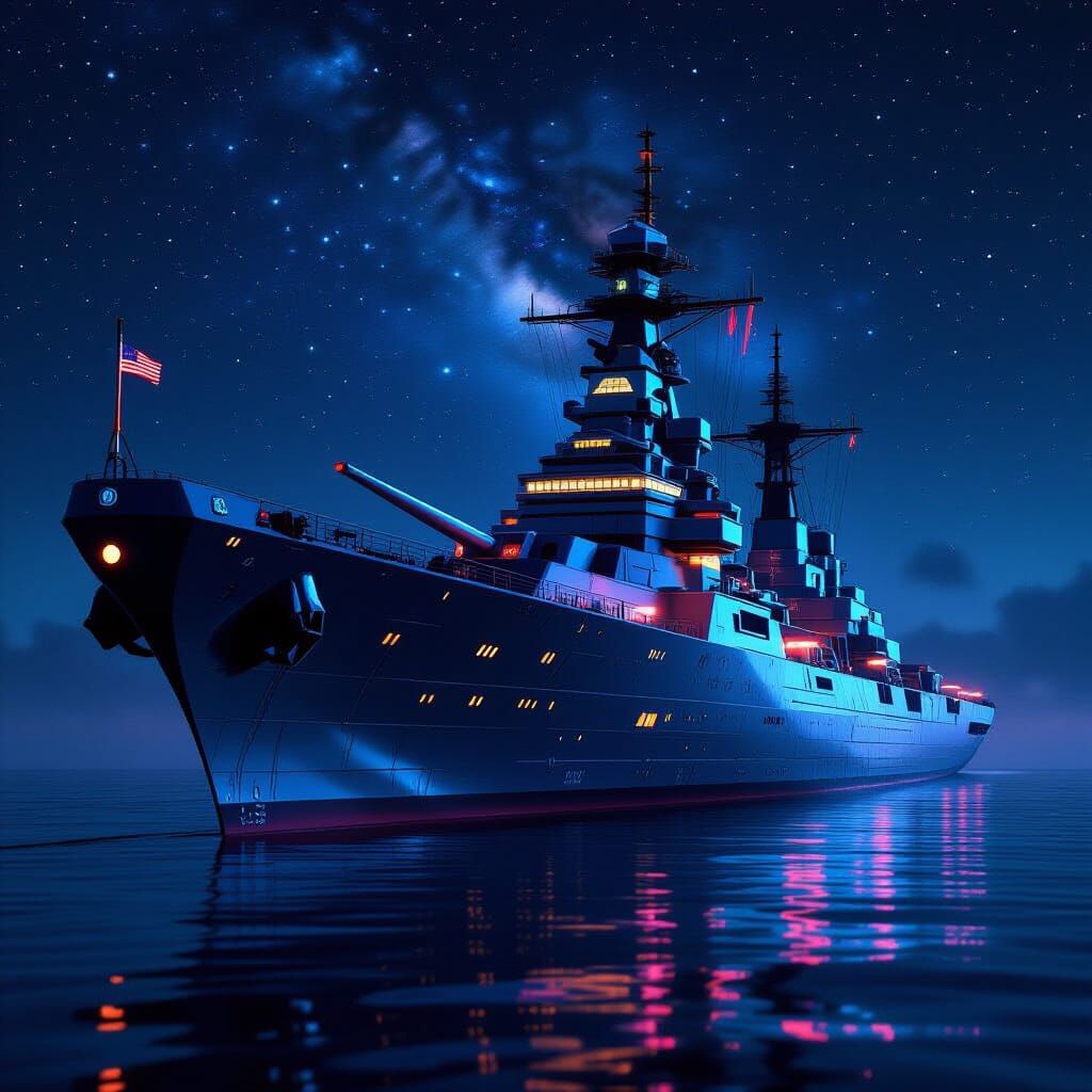 Futuristic Battleship in Cyberpunk Galaxy Style