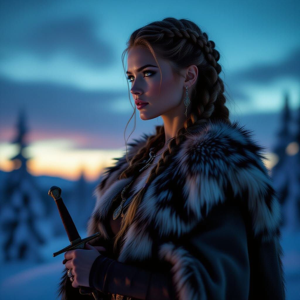 Viking Queen Portrait with Northern Lights