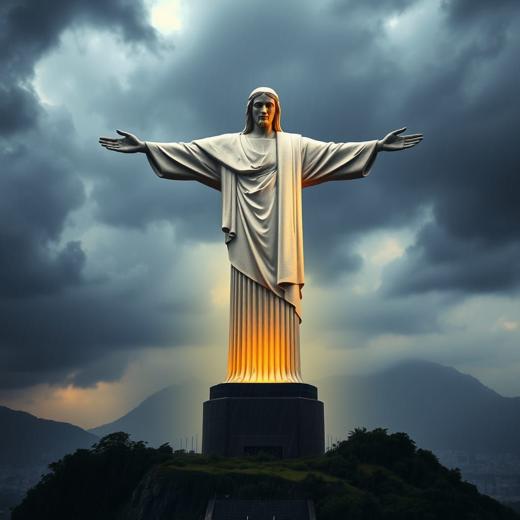 Majestic Christ the Redeemer in Ominous Rio Storm