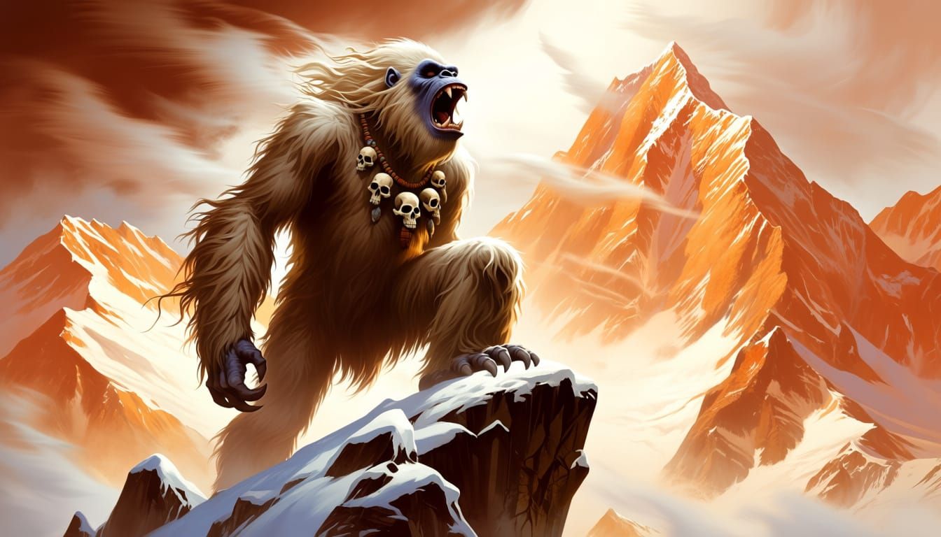 Yeti Roaring on Himalayan Peak in Snowstorm