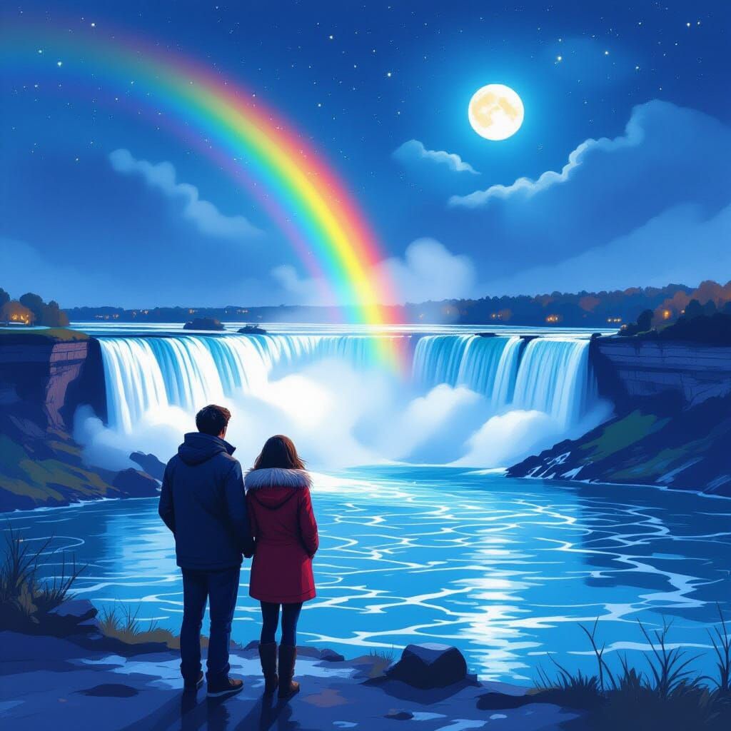 Niagara Falls Night Scene in Digital Painting Style