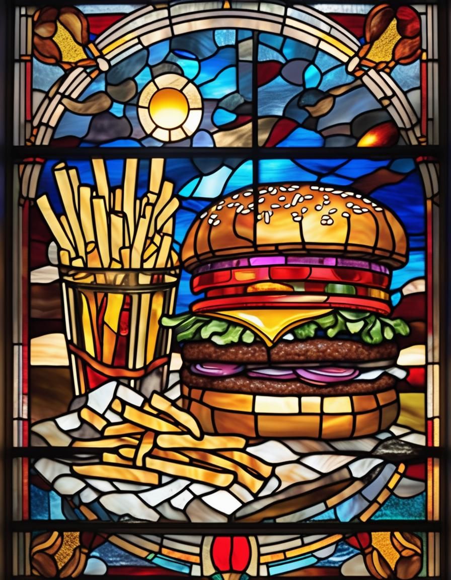 Stained Glass Artwork: Hamburgers and Fries