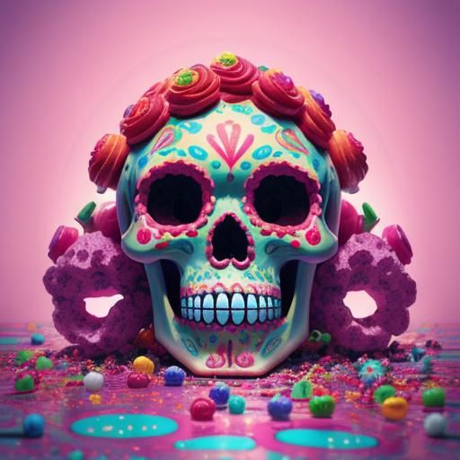 Giant Cherry Sugar Skull in Candy Art Style