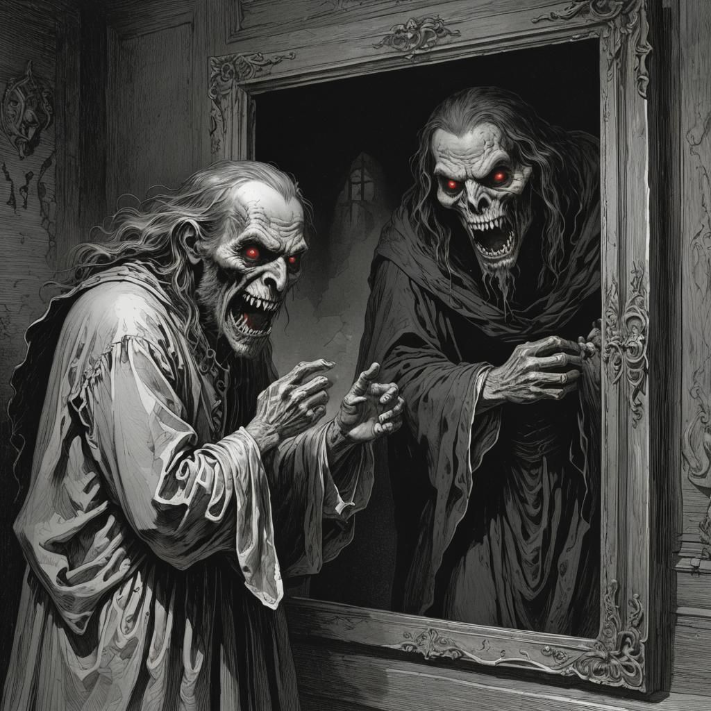 Ghostly Reflection: A Horror Scene as Etching