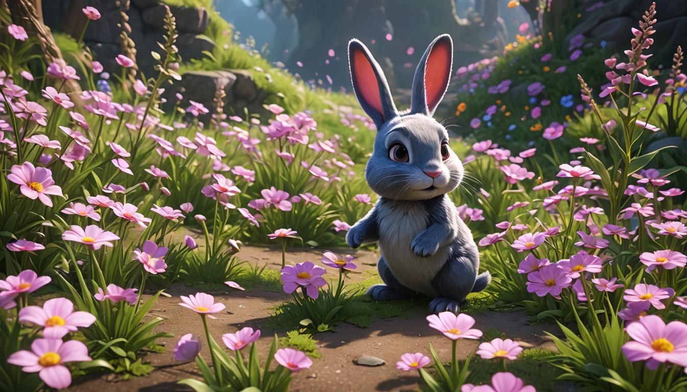 Rabbit in Flower View: Fairytale Pixar Concept Art