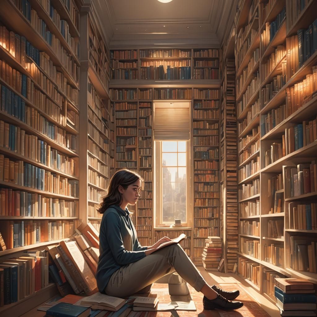 Elegant Woman in Miniature Closet Library