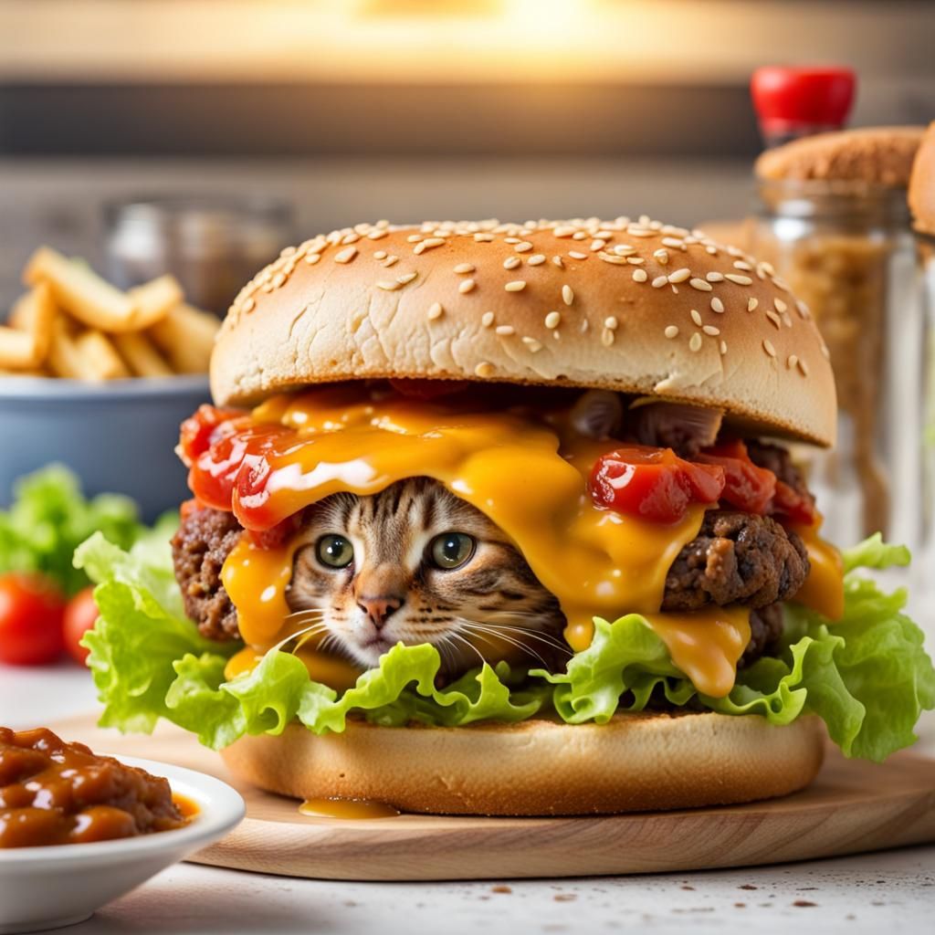 Delicious Double Cheeseburger on Kitchen Counter