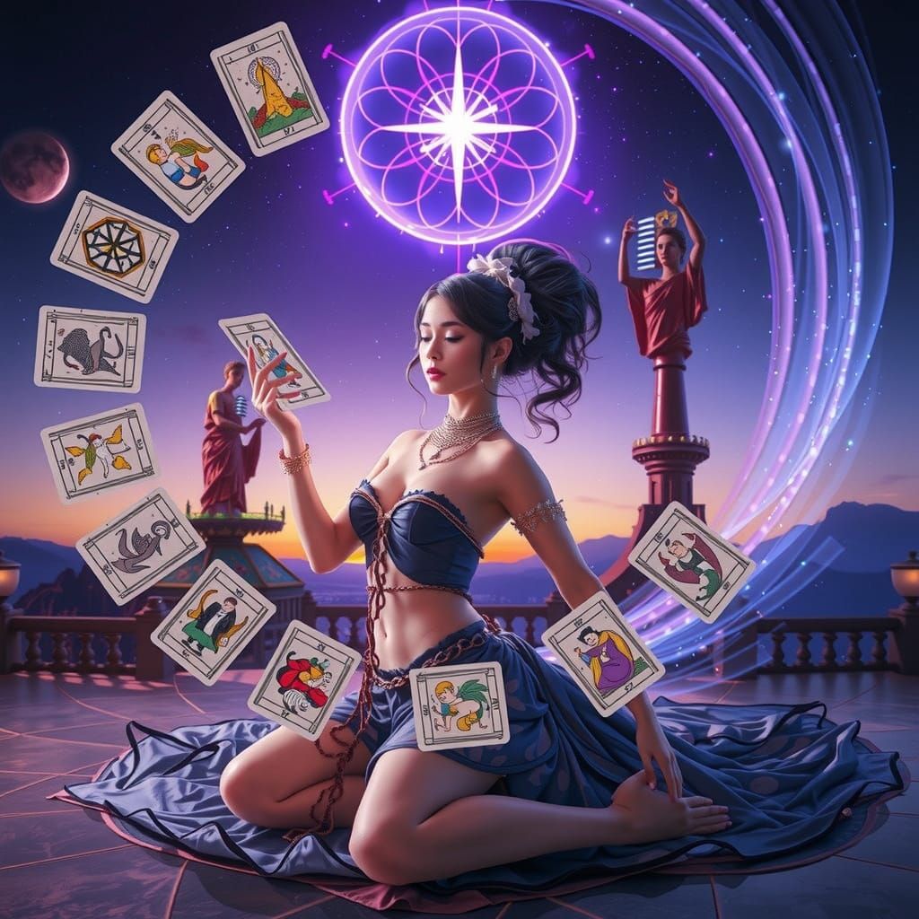 Mystical Alien Dancer Reading Tarot Cards